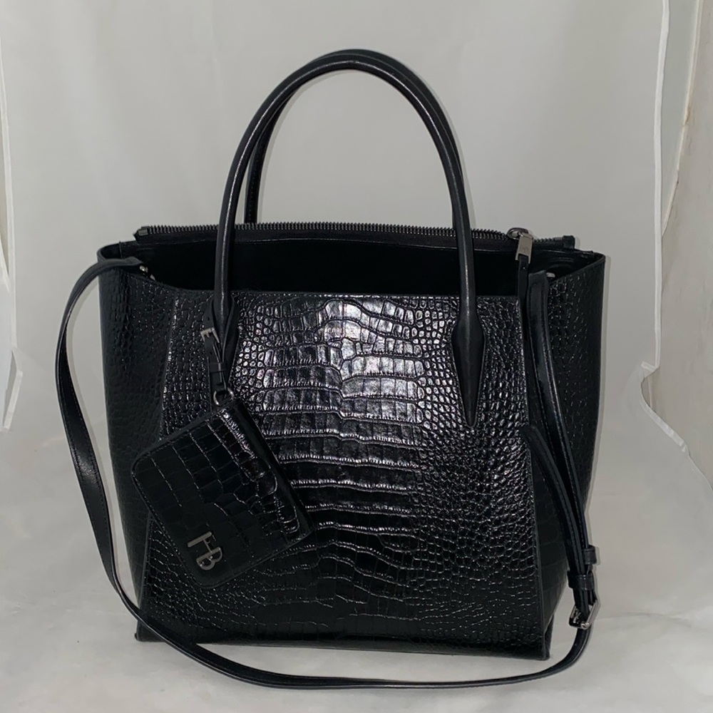 Henri Bendel Tilda Croc Black Leather with matching accessory pouch